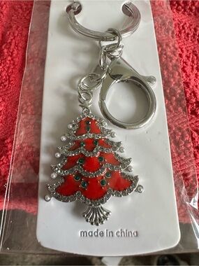 Festive Red Christmas Tree Keychain Key & Card Holder